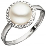 JOBO Damen Ring 333 Gold Wei�gold 1 S��wasser Perle Perlenring Wei�goldring