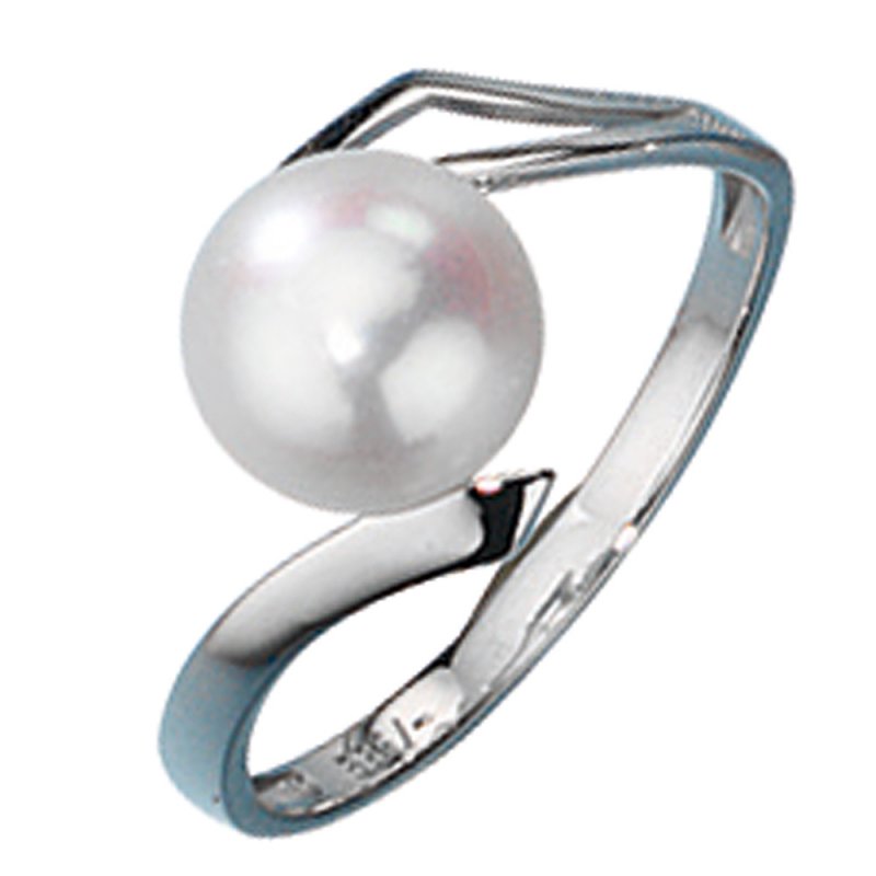JOBO Damen Ring 333 Gold Wei�gold 1 S��wasser Perle Goldring Perlenring