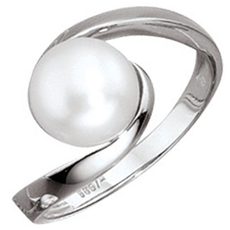 JOBO Damen Ring 333 Gold Wei�gold 1 S��wasser Perle Goldring Perlenring