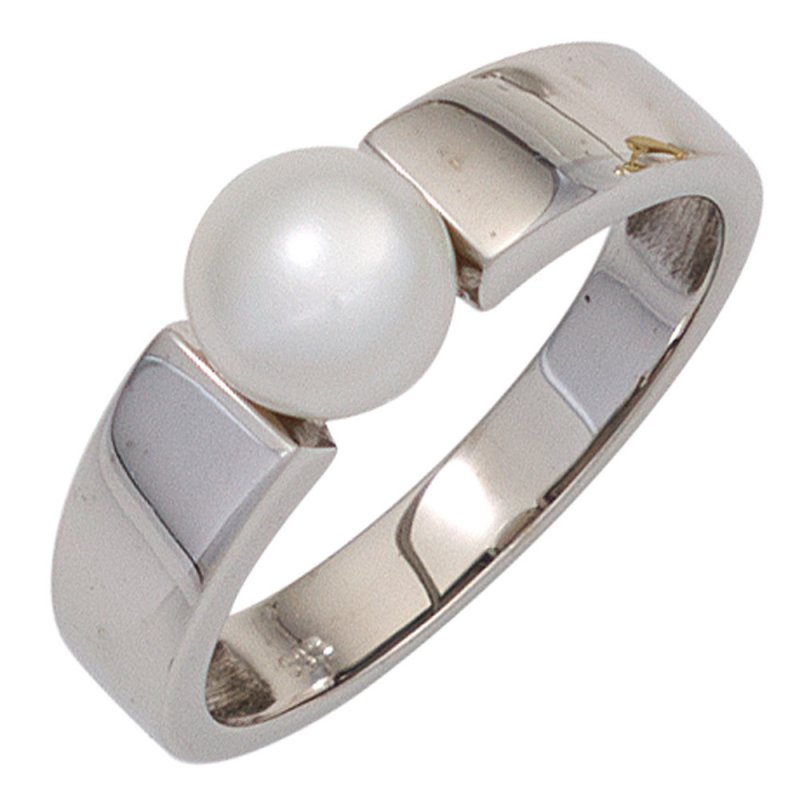 JOBO Damen Ring 333 Gold Wei�gold 1 S��wasser Perle Goldring Perlenring