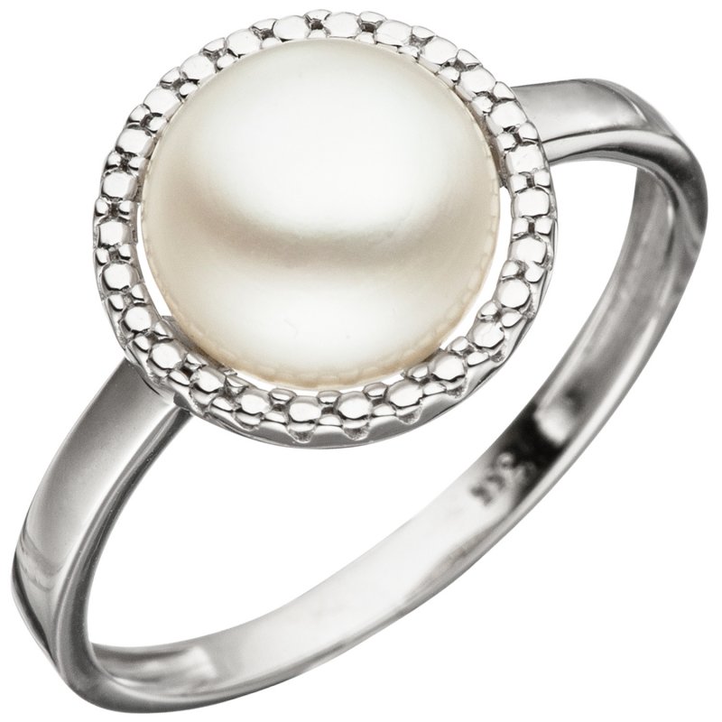 JOBO Damen Ring 333 Gold Wei�gold 1 S��wasser Perle Perlenring Wei�goldring
