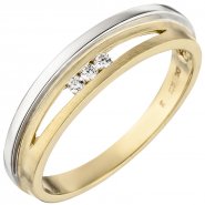 JOBO Damen Ring 375 Gold Gelbgold Wei�gold bicolor matt 3 Zirkonia Goldring