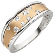 JOBO Damen Ring 375 Gold Wei�gold Rotgold bicolor matt 8 Zirkonia Goldring