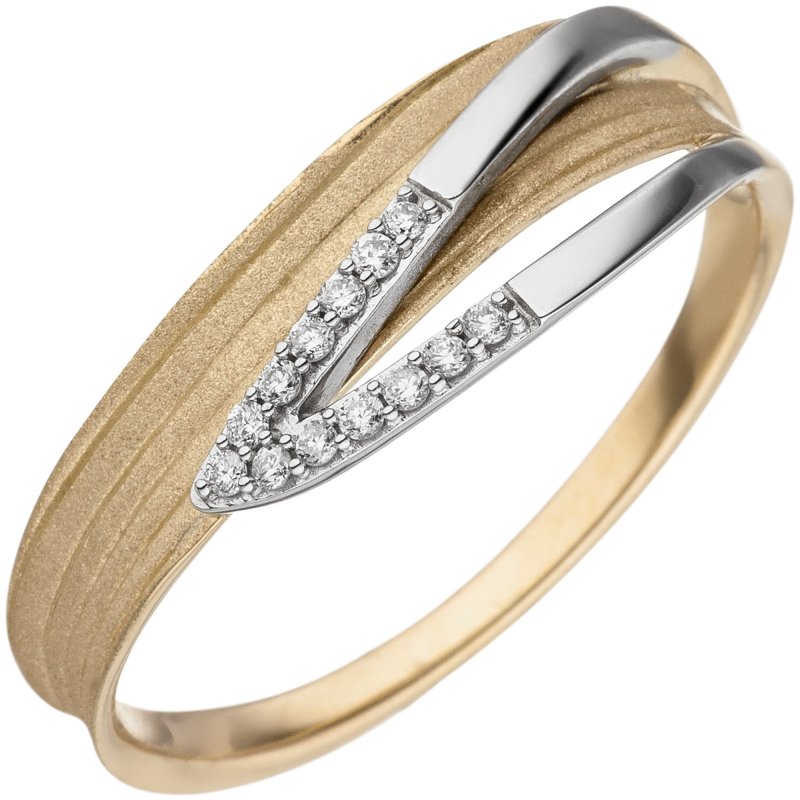 JOBO Damen Ring 585 Gelbgold Wei�gold bicolor matt 13 Diamanten Brillanten