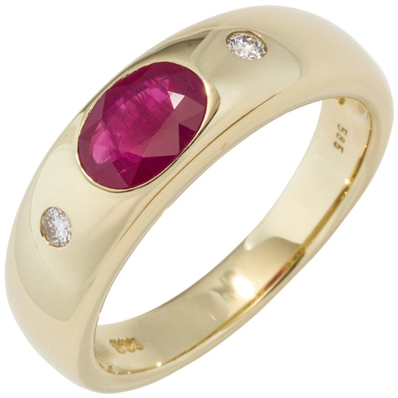 Rot Gold Ring JOBO Damen Ring 585 Gold Gelbgold 1 Rubin rot 2 Diamanten Brillanten ...