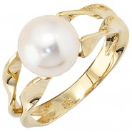 JOBO Damen Ring 585 Gold Gelbgold 1 S��wasser Perle Goldring Perlenring