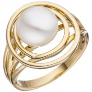 JOBO Damen Ring 585 Gold Gelbgold 1 S��wasser Perle Perlenring Goldring