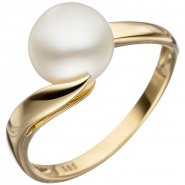 JOBO Damen Ring 585 Gold Gelbgold 1 S��wasser Perle Perlenring Goldring