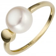 JOBO Damen Ring 585 Gold Gelbgold 1 S��wasser Perle Perlenring