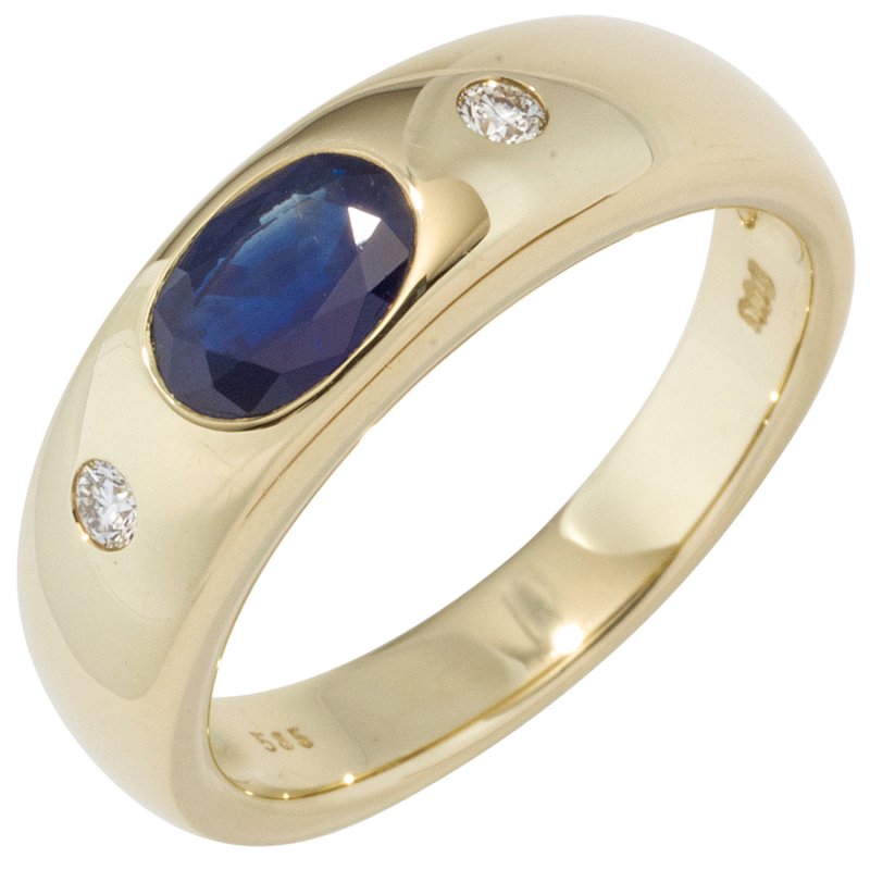 JOBO Damen Ring 585 Gold Gelbgold 1 Saphir blau 2 Diamanten Brillanten Goldring