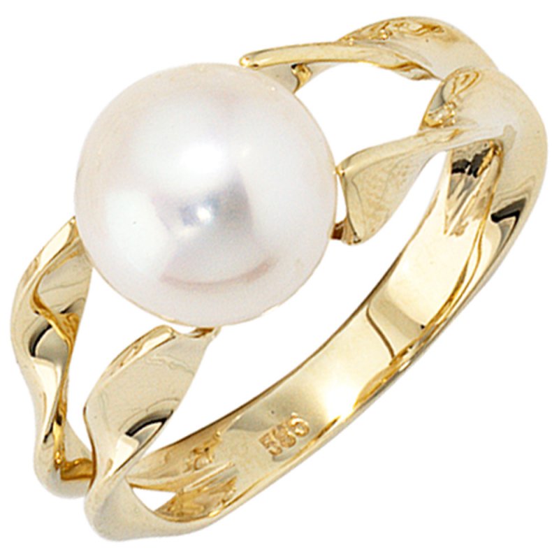 JOBO Damen Ring 585 Gold Gelbgold 1 S��wasser Perle Goldring Perlenring