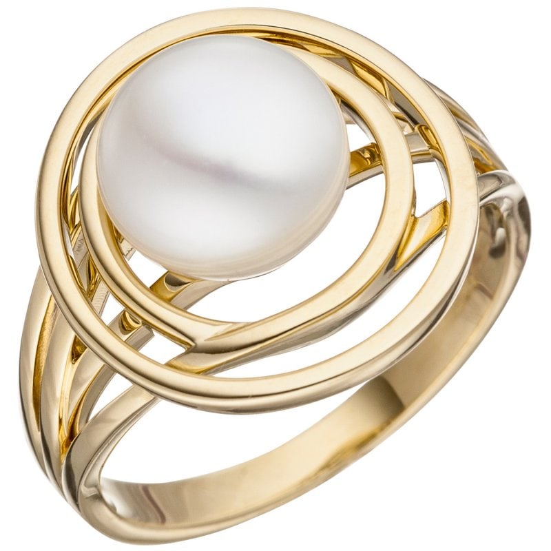 JOBO Damen Ring 585 Gold Gelbgold 1 S��wasser Perle Perlenring Goldring