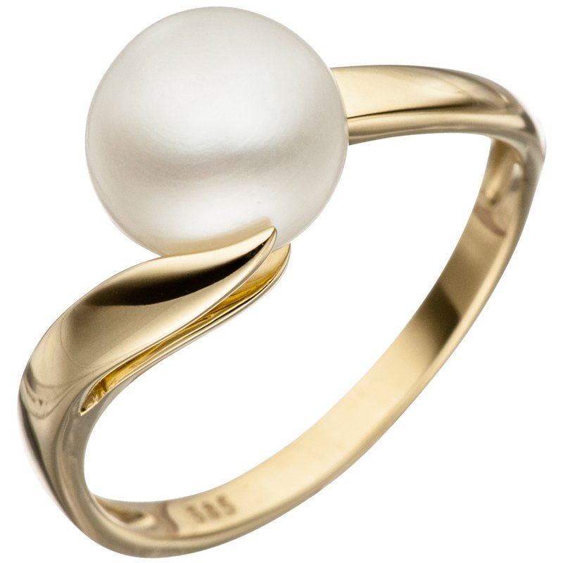 JOBO Damen Ring 585 Gold Gelbgold 1 S��wasser Perle Perlenring Goldring