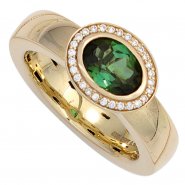 JOBO Damen Ring 585 Gold Gelbgold 1 Turmalin gr�n 28 Diamanten Brillanten Goldring