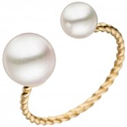 JOBO Damen Ring 585 Gold Gelbgold 2 Akoya Perlen Perlenring Goldring