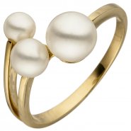 JOBO Damen Ring 585 Gold Gelbgold 3 S��wasser Perlen Perlenring