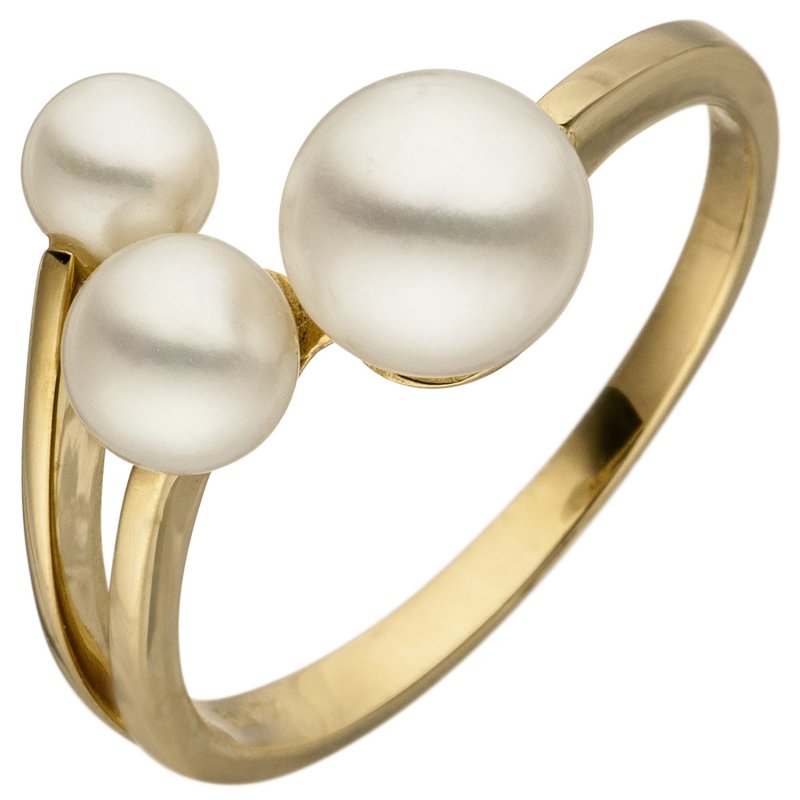 JOBO Damen Ring 585 Gold Gelbgold 3 S��wasser Perlen Perlenring