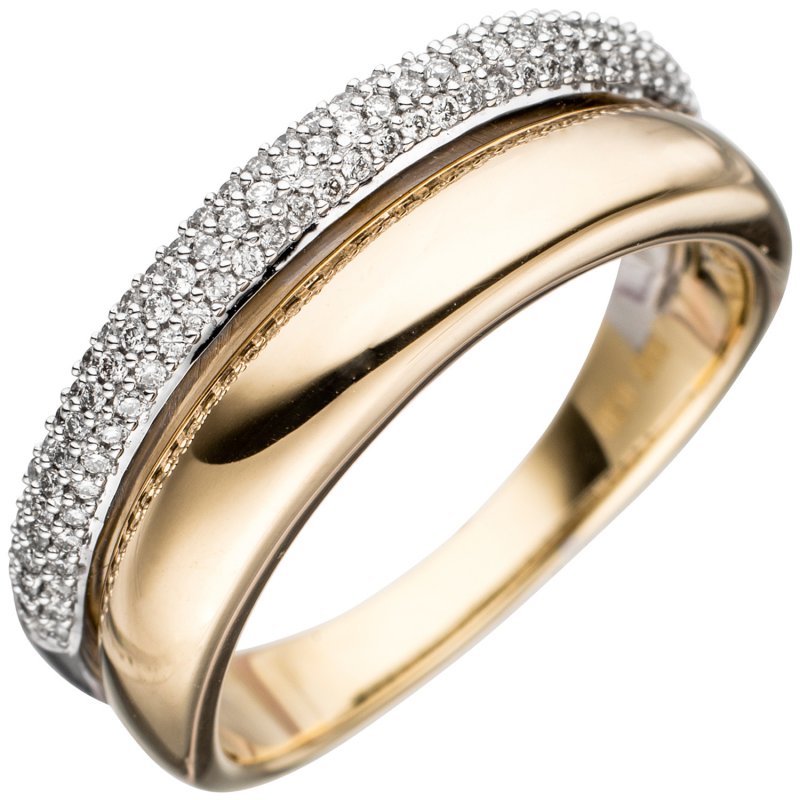 JOBO Damen Ring 585 Gold Gelbgold Weißgold bicolor 101 Diamanten Brillanten  Goldring