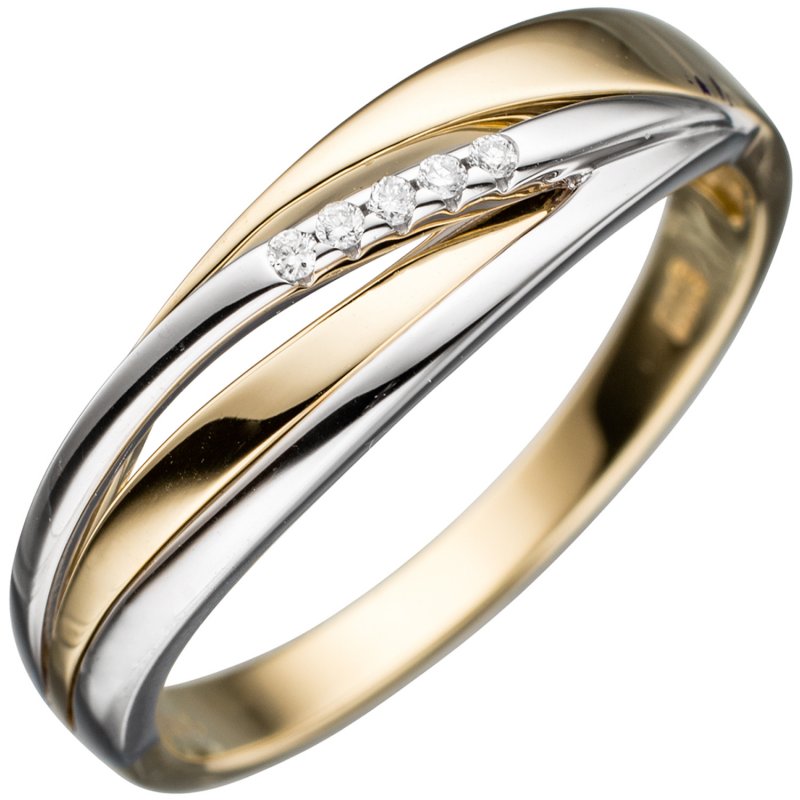 Goldring Weißgold bicolor JOBO Gelbgold 585 5 Damen Gold Diamanten Brillanten Ring