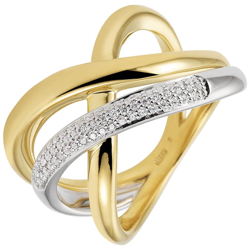 JOBO Damen Ring 585 Gold Gelbgold Wei�gold bicolor 61 Diamanten Brillanten Goldring