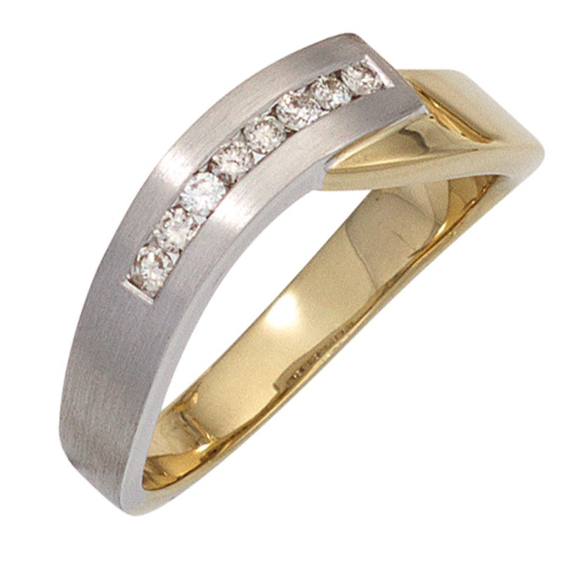 JOBO Damen Ring 585 Gold Gelbgold Weißgold bicolor teilmatt 8 Diamanten  Brillanten