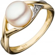 JOBO Damen Ring 585 Gold Gelbgold bicolor 1 S��wasser Perle Goldring Perlenring
