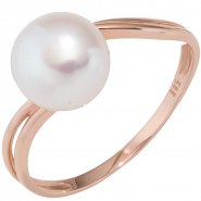JOBO Damen Ring 585 Gold Rotgold 1 S��wasser Perle Goldring Perlenring