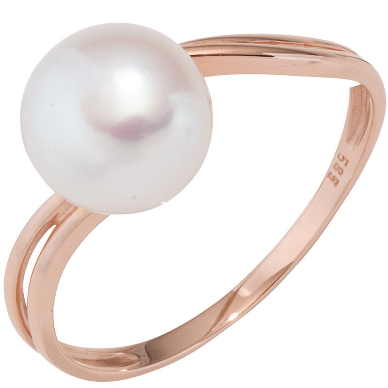 JOBO Damen Ring 585 Gold Rotgold 1 S��wasser Perle Goldring Perlenring