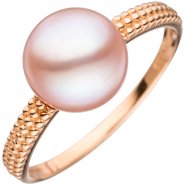 JOBO Damen Ring 585 Gold Rotgold 1 rosa S��wasser Perle Goldring Perlenring