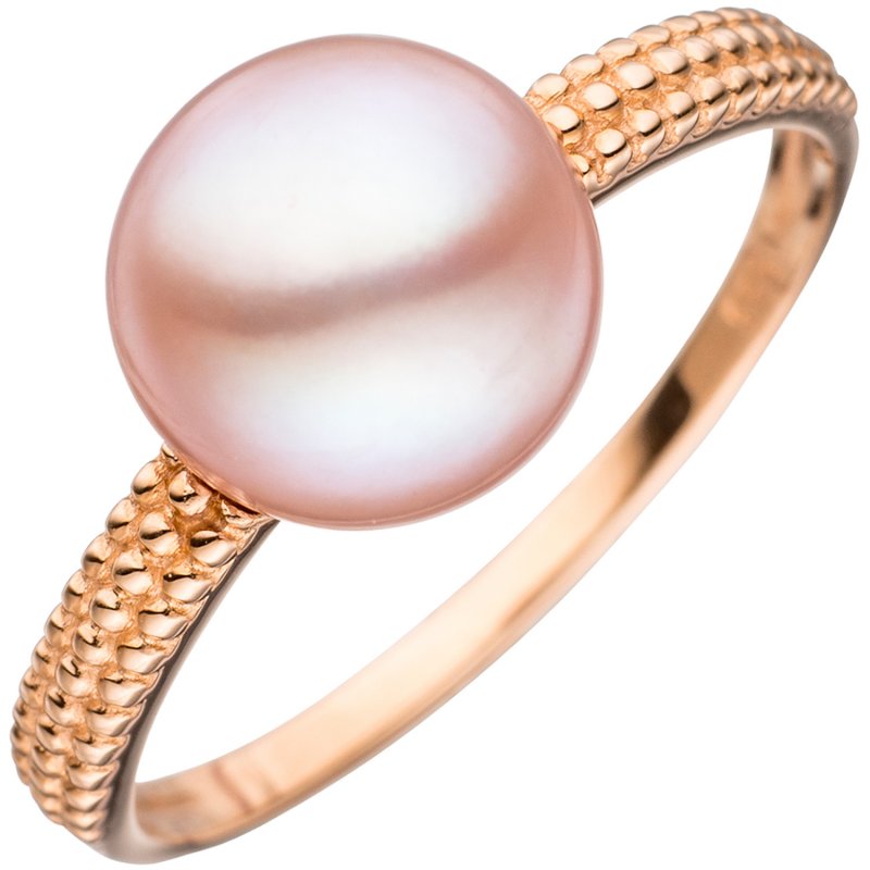 JOBO Damen Ring 585 Gold Rotgold 1 rosa S��wasser Perle Goldring Perlenring