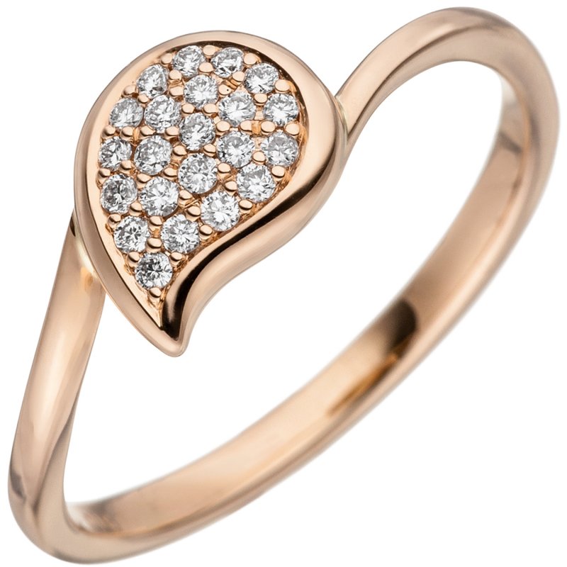 JOBO Damen Ring 585 Gold Rotgold 22 Diamanten Brillanten Diamantring Rotgoldring