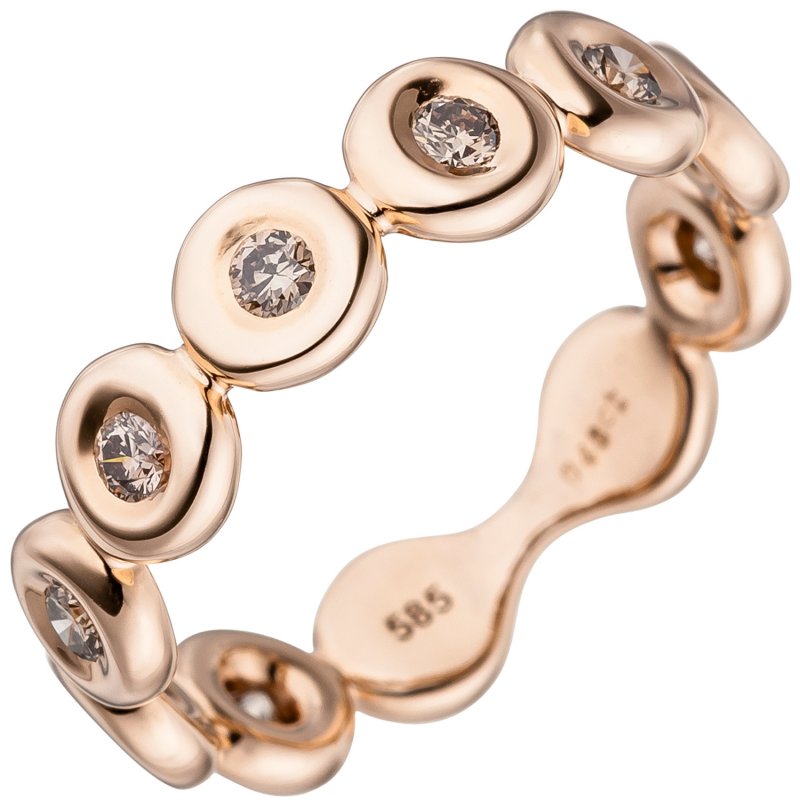 JOBO Damen Ring 585 Gold Rotgold 9 Diamanten Brillanten Rotgoldring Diamantring