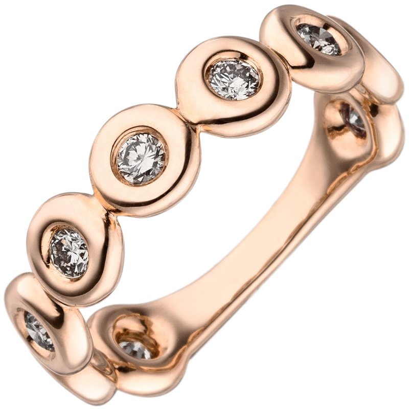 JOBO Damen Ring 585 Gold Rotgold 9 Diamanten Brillanten