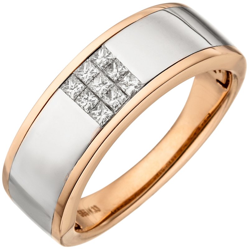 JOBO Damen Ring 585 Gold Rotgold bicolor 9 Diamanten Princess Schliff