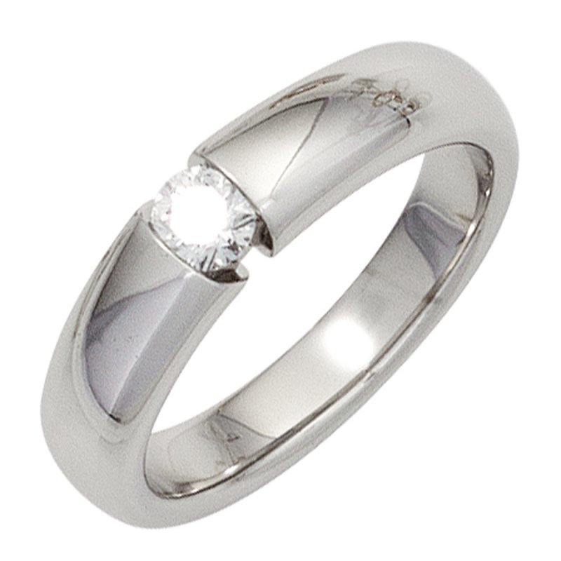 JOBO Damen Ring 585 Gold Wei�gold 1 Diamant Brillant 0,20ct. Diamantring Wei�goldring