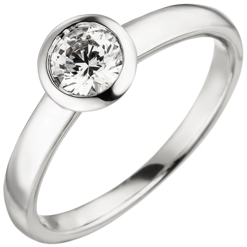 JOBO Damen Ring 585 Gold Wei�gold 1 Diamant Brillant 0,50 ct. Diamantring Solit�r