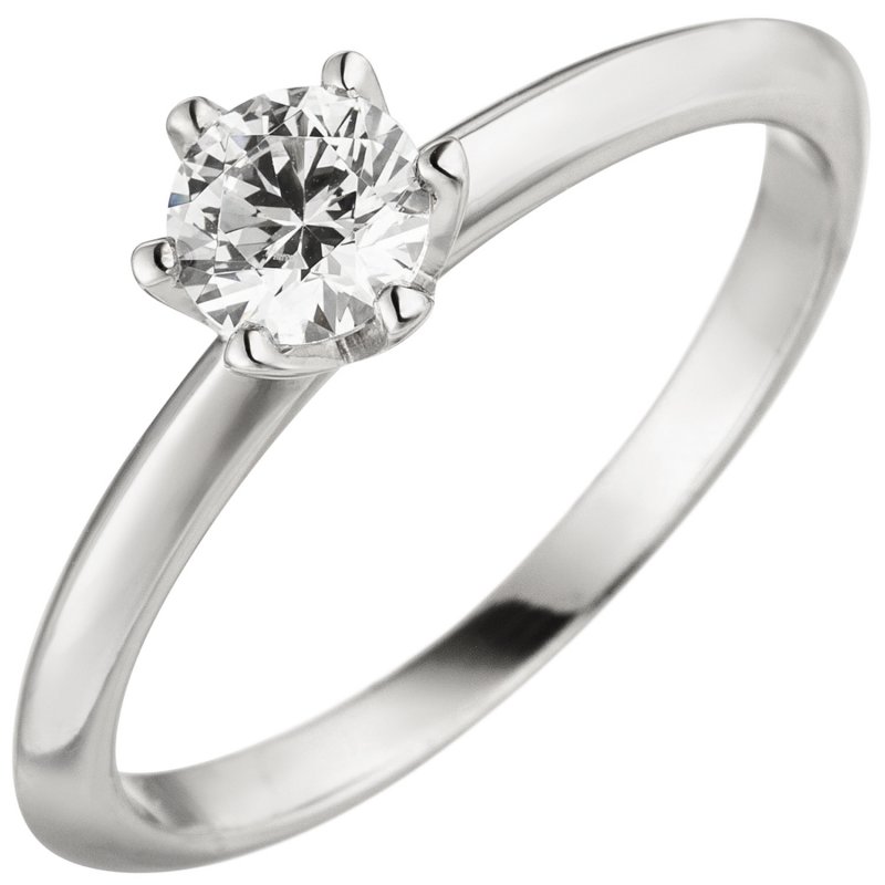 JOBO Damen Ring 585 Gold Wei�gold 1 Diamant Brillant 0,50 ct. Diamantring Solit�r