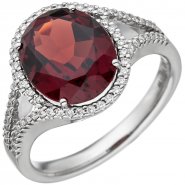 JOBO Damen Ring 585 Gold Wei�gold 1 Granat rot 66 Diamanten Brillanten Granatring