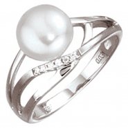 JOBO Damen Ring 585 Gold Wei�gold 1 S��wasser Perle 6 Diamanten Brillanten Goldring