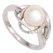 JOBO Damen Ring 585 Gold Wei�gold 1 S��wasser Perle 9 Diamanten Brillanten Goldring