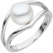 JOBO Damen Ring 585 Gold Wei�gold 1 S��wasser Perle Perlenring Wei�goldring