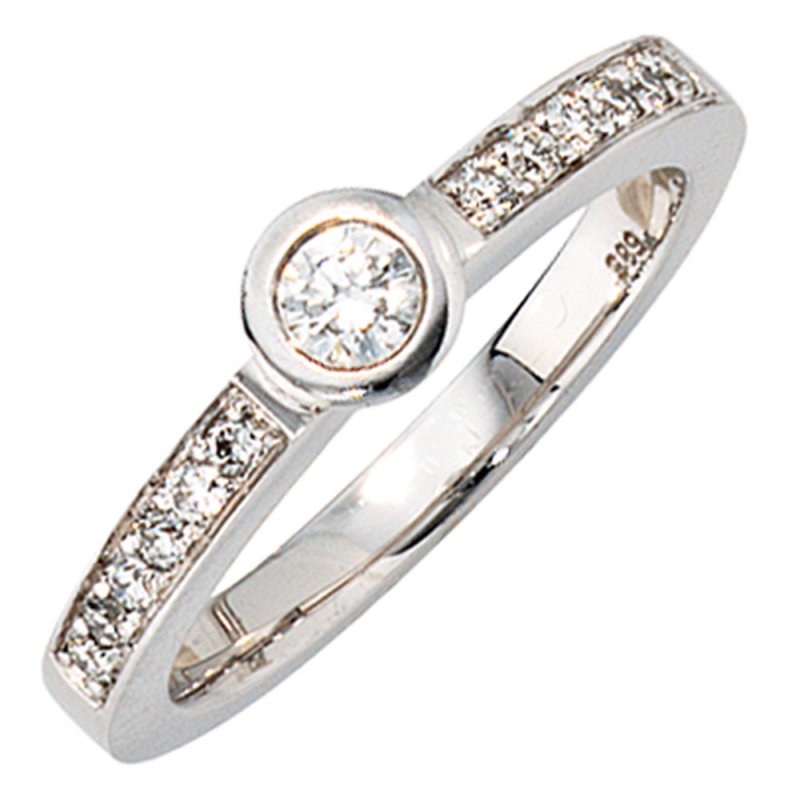 JOBO Damen Ring 585 Gold Wei�gold 13 Diamanten Brillanten 0,34ct. Wei�goldring