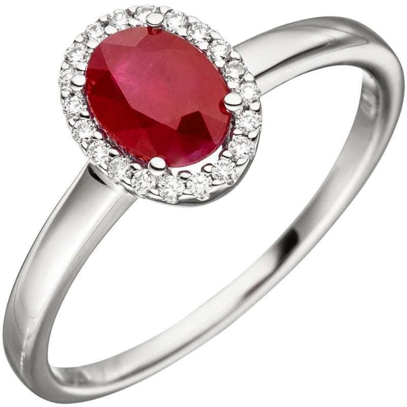 JOBO Damen Ring 585 Gold Wei�gold 20 Diamanten Brillanten 1 Rubin rot Rubinring