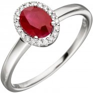 JOBO Damen Ring 585 Gold Wei�gold 20 Diamanten Brillanten 1 Rubin rot Rubinring