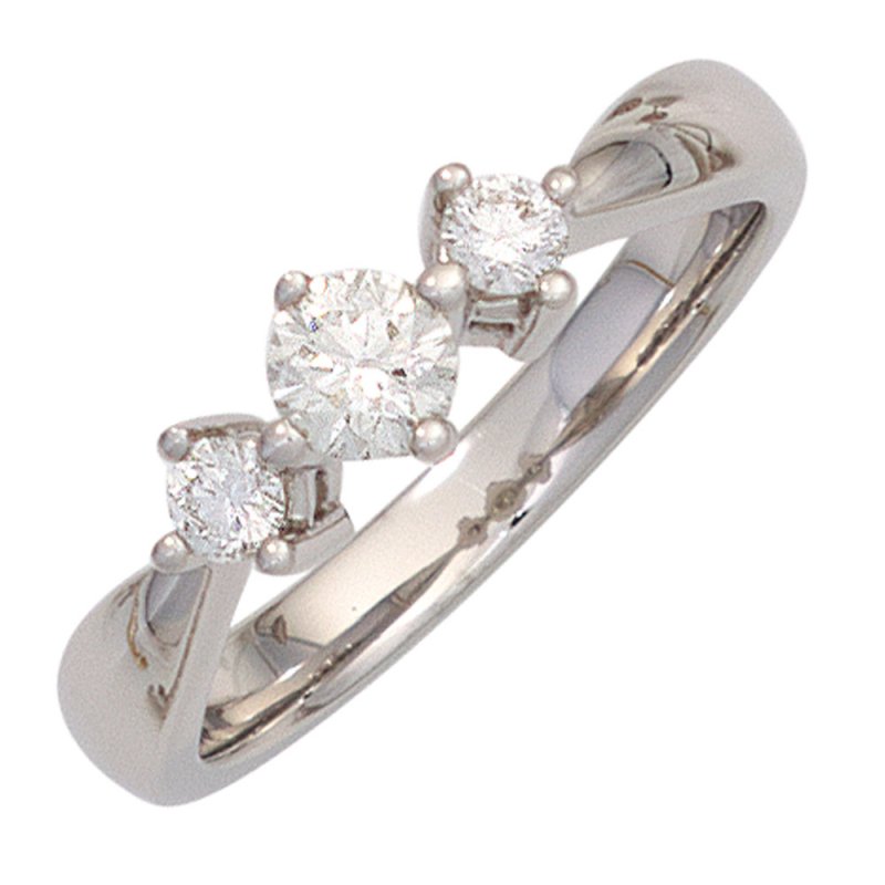 JOBO Damen Ring 585 Gold Wei�gold 3 Diamanten Brillanten 0,50ct. Wei�goldring