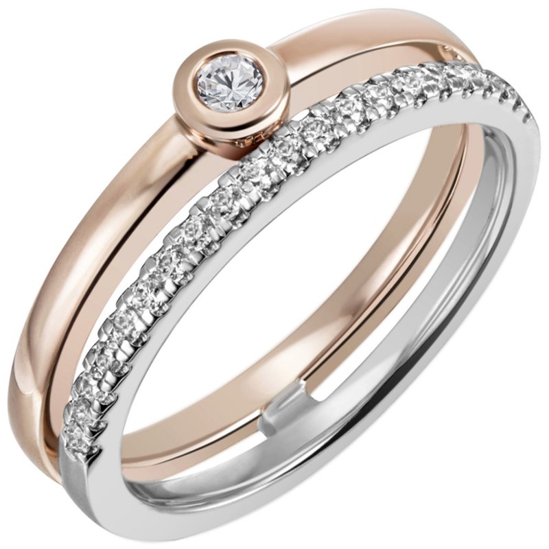 JOBO Damen Ring 585 Gold Wei�gold Rotgold bicolor 22 Diamanten Brillanten