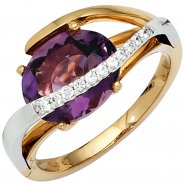 JOBO Damen Ring 585 Gold bicolor 11 Diamanten Brillanten 1 Amethyst lila violett