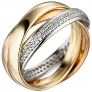 JOBO Damen Ring 585 Gold tricolor dreifarbig 122 Diamanten Brillanten Goldring
