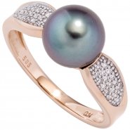 JOBO Damen Ring 585 Rotgold 1 Tahiti Perle 34 Diamanten Brillanten Perlenring