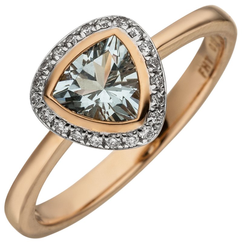 JOBO Damen Ring 585 Rotgold 21 Diamanten Brillanten 1 Aquamarin hellblau